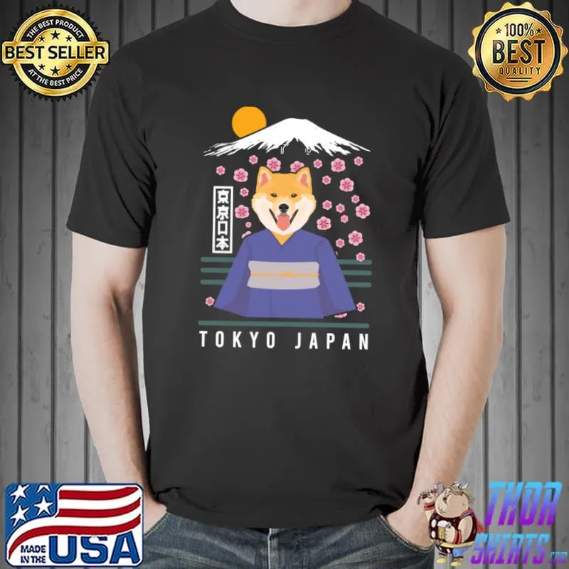 Shiba Inu Tokyo Japan Sakura Cherry Blossom Japanese Kimono T-shirt