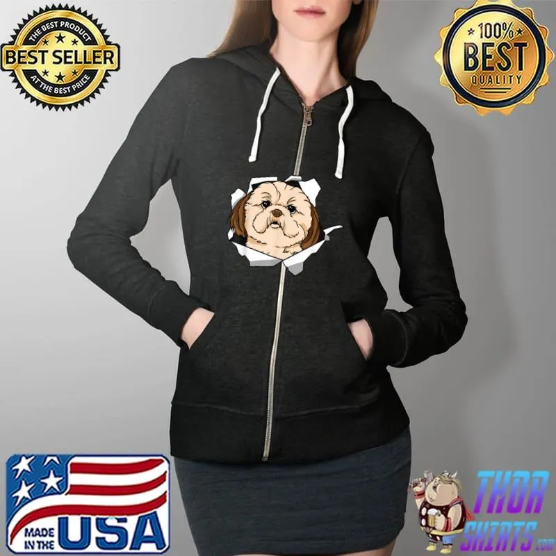 Shih Tzu Dog Breakthrough Cute Dog Animal Lover T Shirt Full Zip Hooded