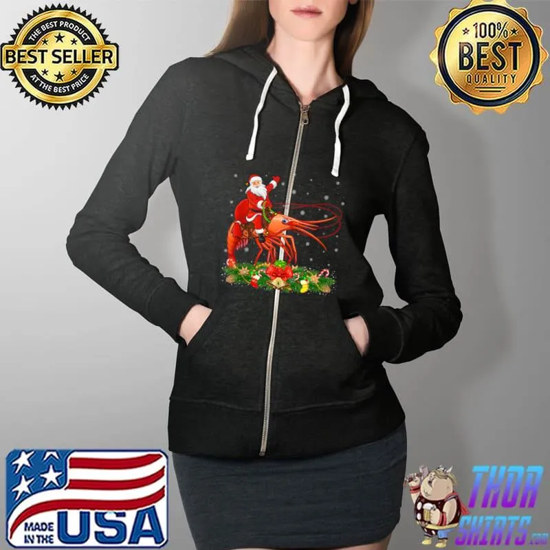 Shrimp Fish Lover Xmas Funny Santa Riding Shrimp Christmas T- Full Zip Hooded