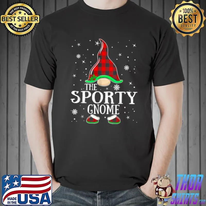 Sporty Gnome Buffalo Plaid Matching Family Christmas Pajama Shirt Unisex