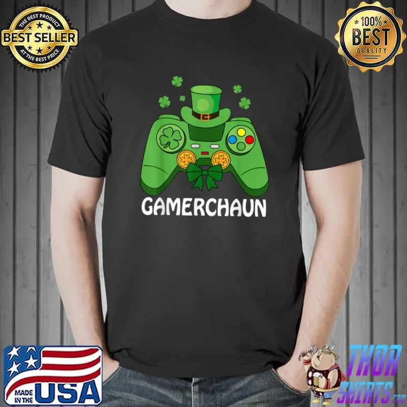 St Patricks Day Lucky Game Controller Shamrock Men Gamers T-Shirt Unisex