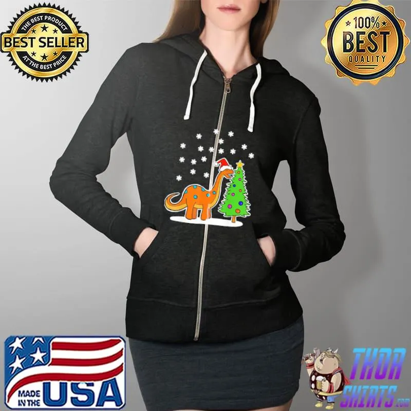 T-Shirt Christmas Brachiosaurus Dinosaur eating a Christmas Tree Full Zip Hooded