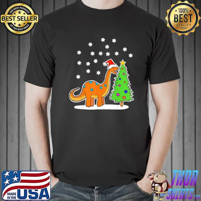 T-Shirt Christmas Brachiosaurus Dinosaur eating a Christmas Tree Unisex