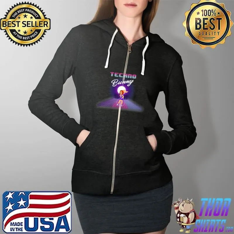 Techno Bunny Hula Hoop 80s Throwback T- Full Zip Hooded