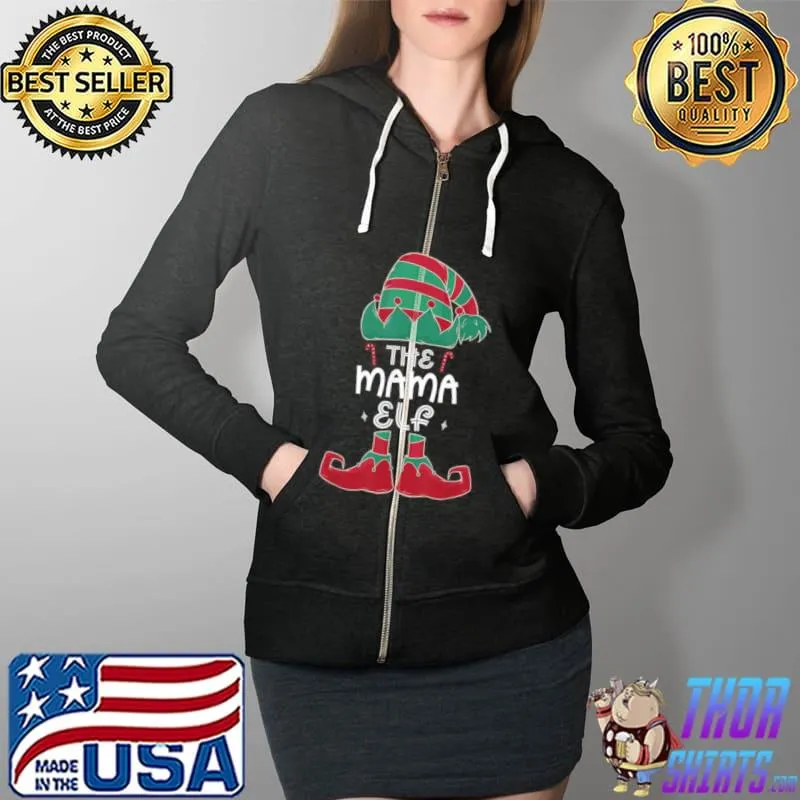 The Mama Elf Matching Family Christmas Party Pajama Shirt Full Zip Hooded