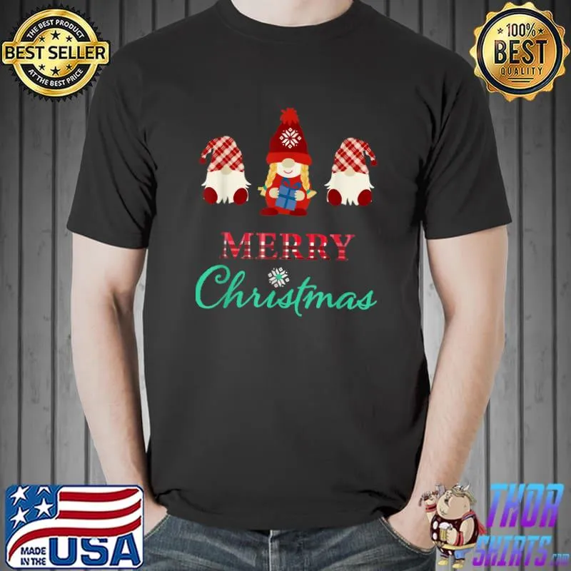 Three Gnomes with gift wishing you a Merry Christmas T-Shirt