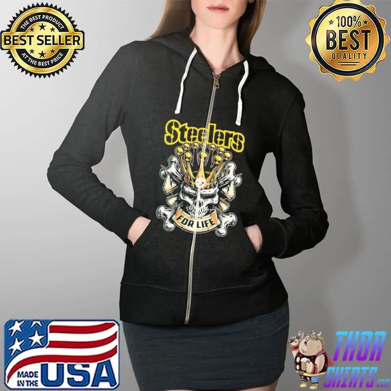 Top Awesome skull Pittsburgh Steelers for life Full Zip Hooded