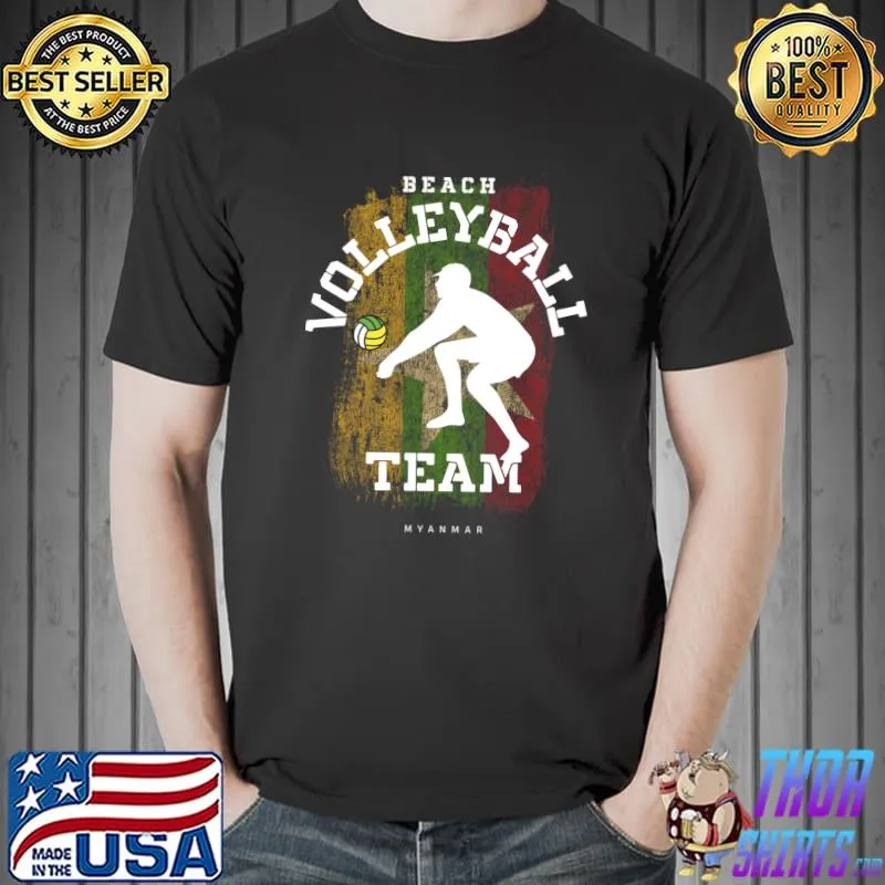 Top Beach Volleyball Myanmar Flag Love Volleyball Player T-shirt