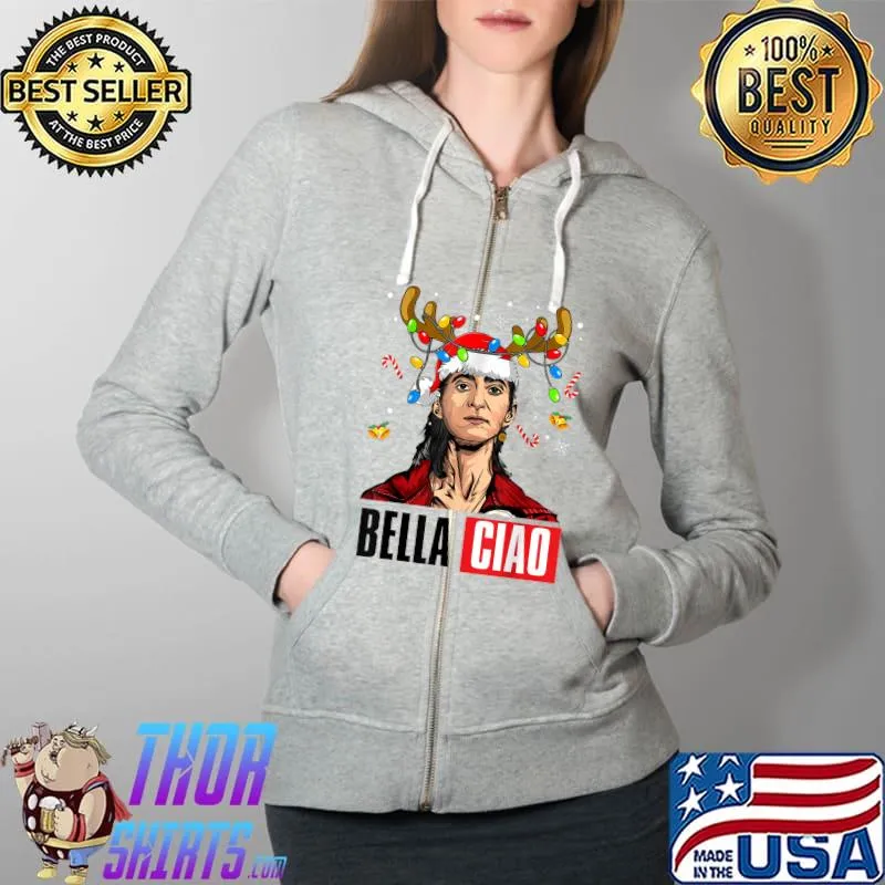 Top Bella Ciao Nai.ro.bi Definition Cosplay Christmas Reindeer T-Shirt Full Zip Hooded