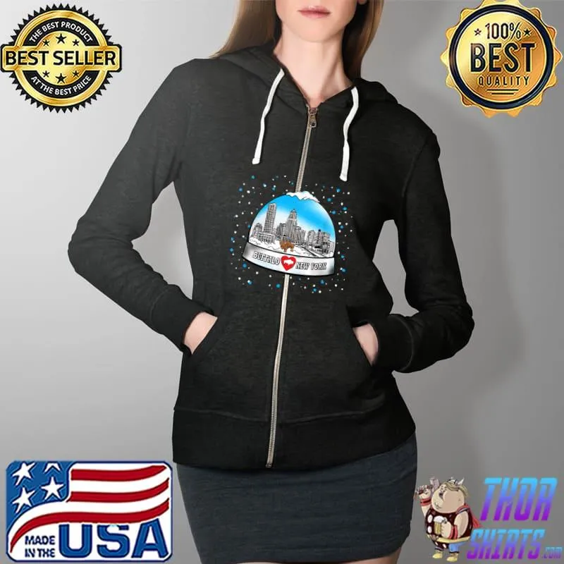 Top BUFFALO NY snow globe 716 New York love BFLO winter city day T-Shirt Full Zip Hooded