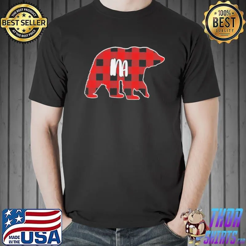 Top Ina Bear Custom Red Buffalo Plaid Christmas Pajama Shirt Unisex
