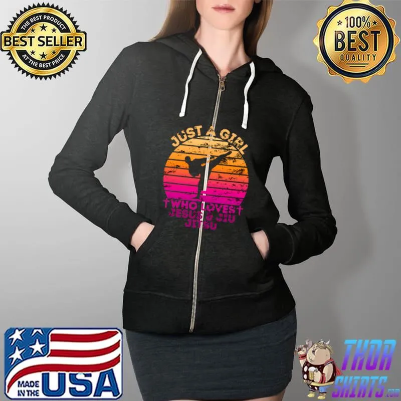 Top Just A Girl Who Loves Jesus And Jujutsu T- Full Zip Hooded