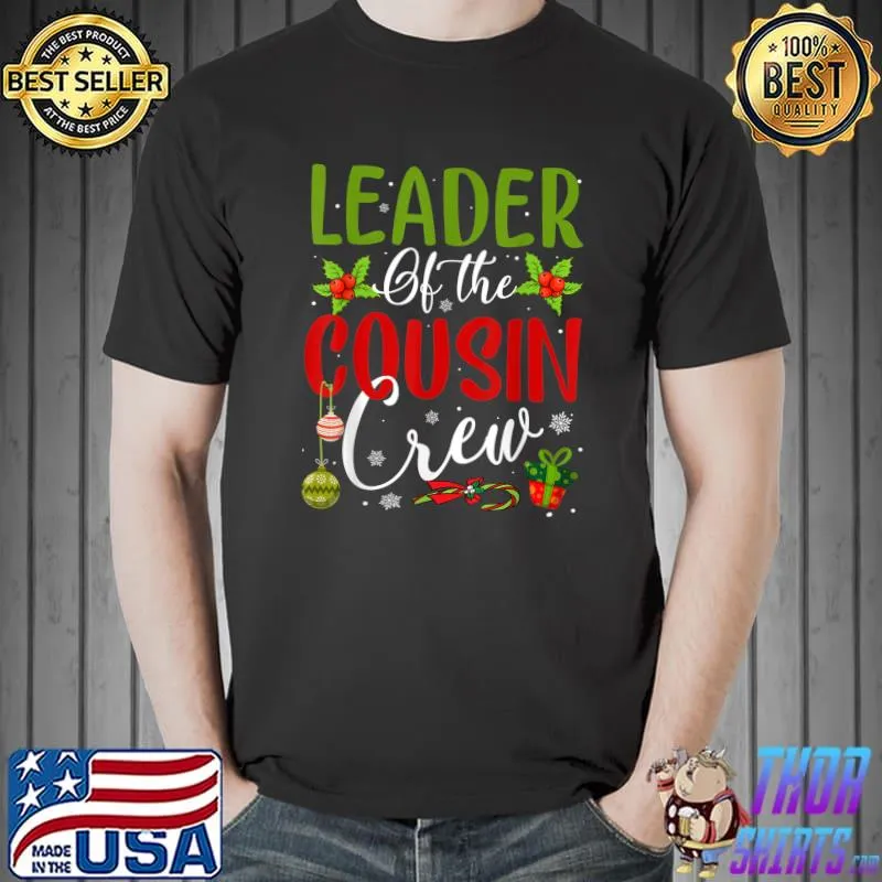Top Leader Of The Cousin Crew Funny Christmas Tree Lights Pajama T-Shirt Unisex