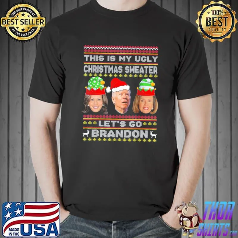 Top Let’s Go Branson Brandon Ugly Christmas Sweater Anti-Biden T-Shirt