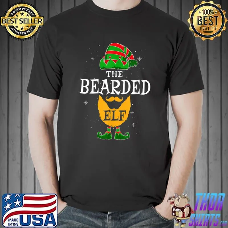 Top Mens The Bearded Elf Group Matching Family Christmas Daddy Funny T-Shirt Unisex
