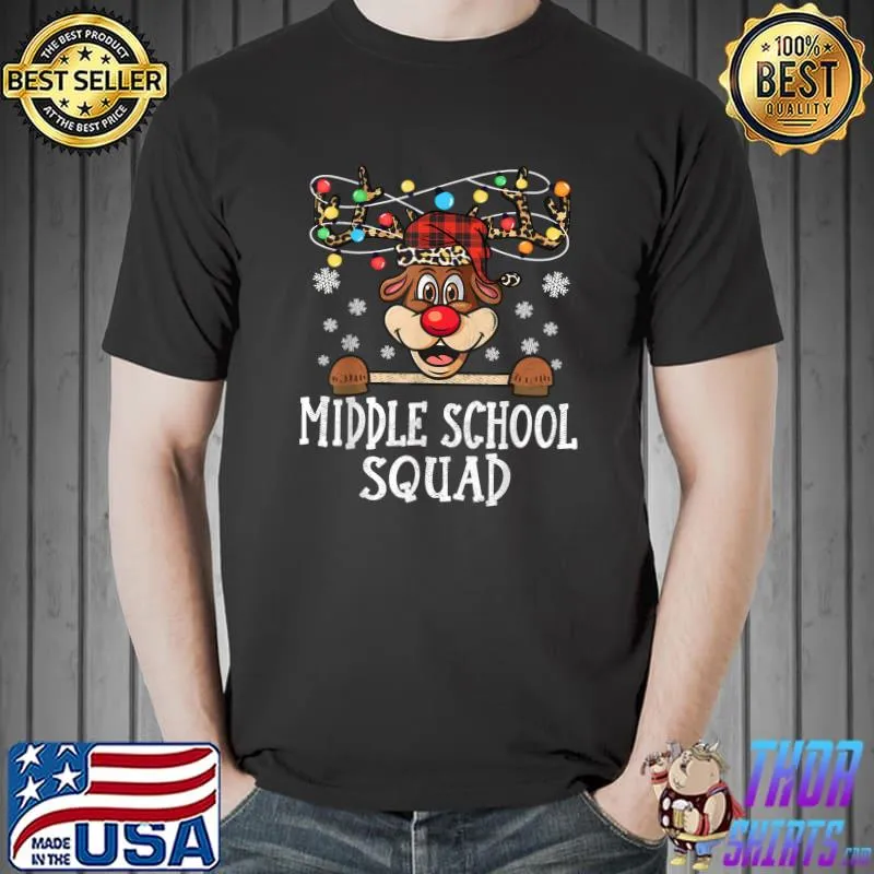Top Middle School Squad Reindeer Christmas Teacher squad Xmas T-Shirt