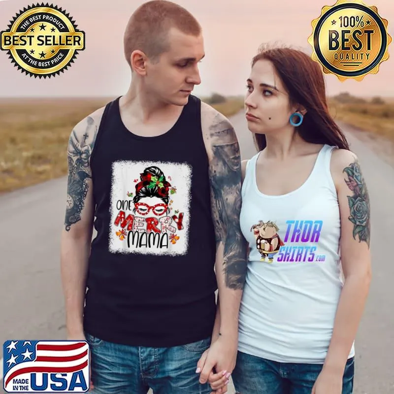 Top One Merry Mama Messy Bun Xmas Mom Family Pajama Women Gifts T-Shirt Tank Top