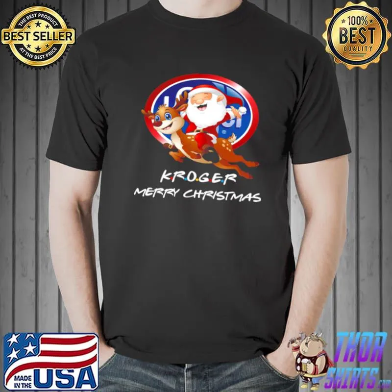 Top Santa Claus Riding Reindeer Kroger Merry Christmas Shirt Unisex