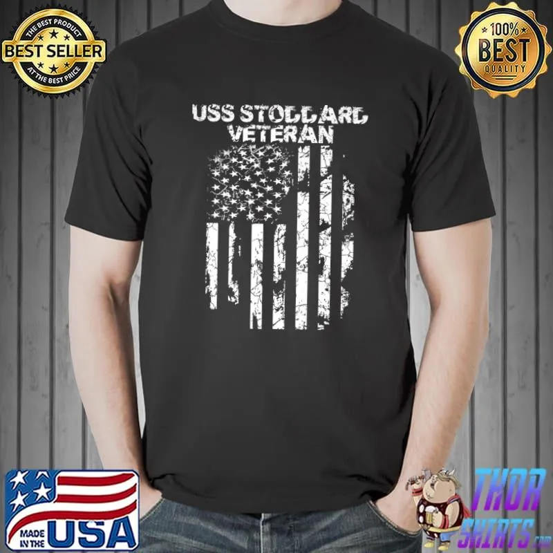 Top USS Stoddard Military Veteran Distressed USA Flag Premium T-Shirt