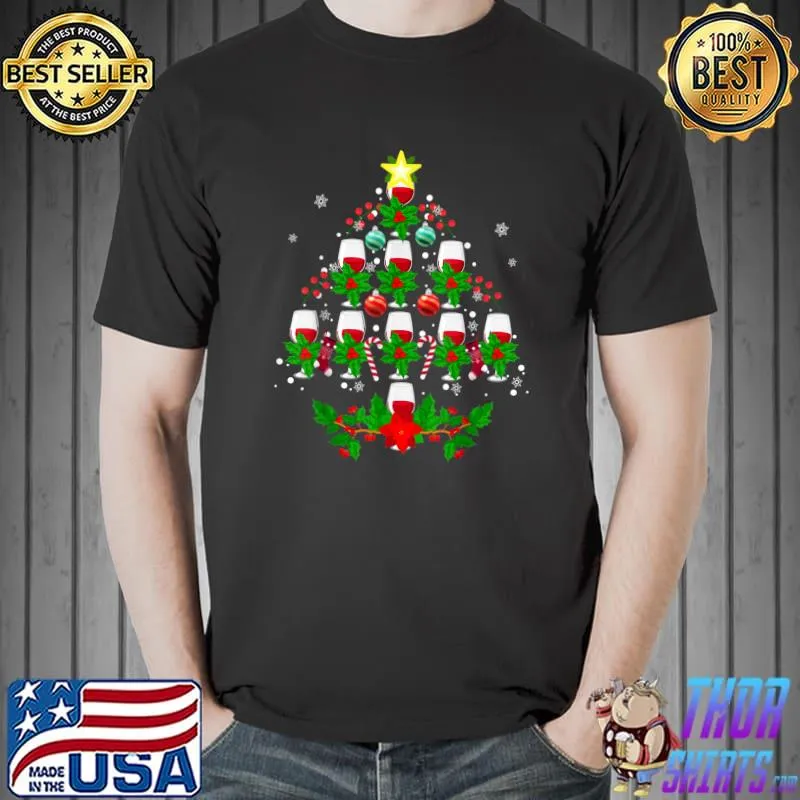 Top Wine Glass Christmas Tree Funny Xmas Holiday Gifts Drinker T-Shirt Unisex