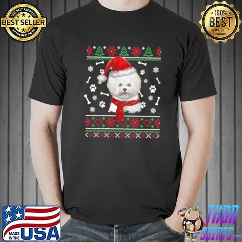 Ugly Christmas Bichon Frisé Dog Santa Hat Pajama Shirt Unisex