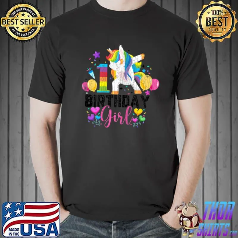 Unicorn Dabbing 1st Birthday Funny Girl Birthdays Graphic T Shirt