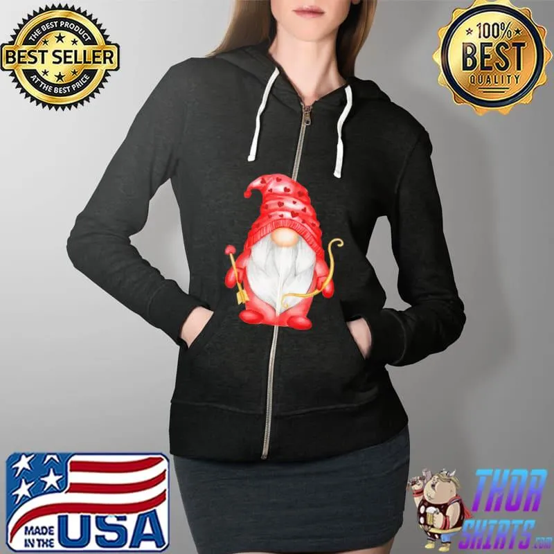 Valentine Gnome Cupid Cute Hearts Happy Valentines Day T-Shirt Full Zip Hooded