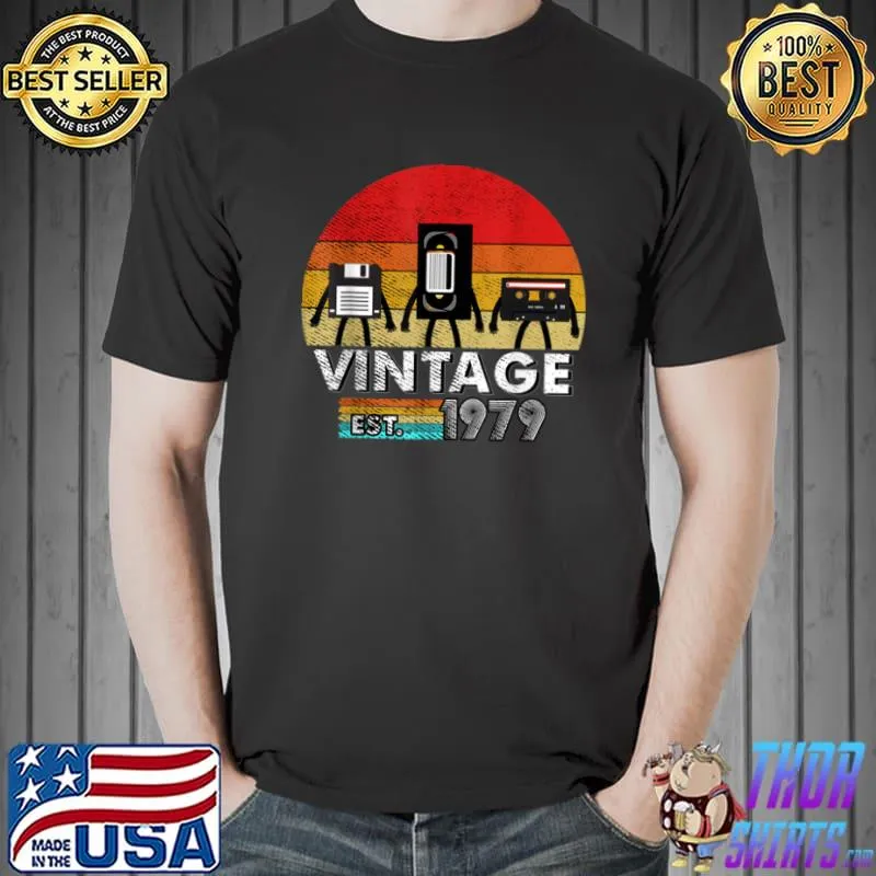 Vintage 1979 Floppy Disk VHS Cassette Tape 80s 90s birthday T Shirt