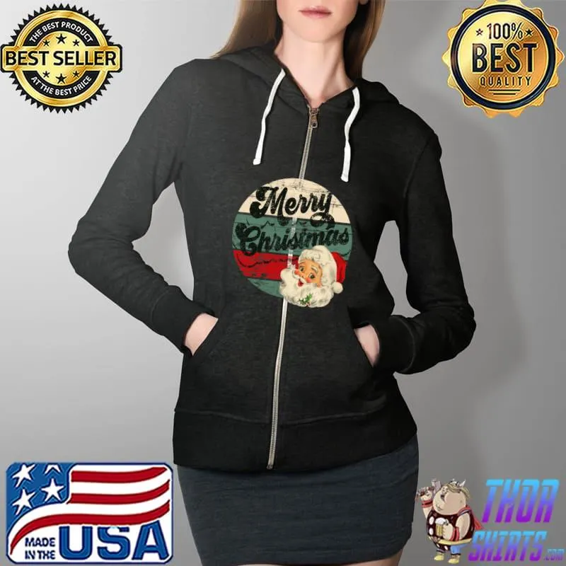 Vintage Santa Claus Merry Christmas Face Old Fashioned T- Full Zip Hooded