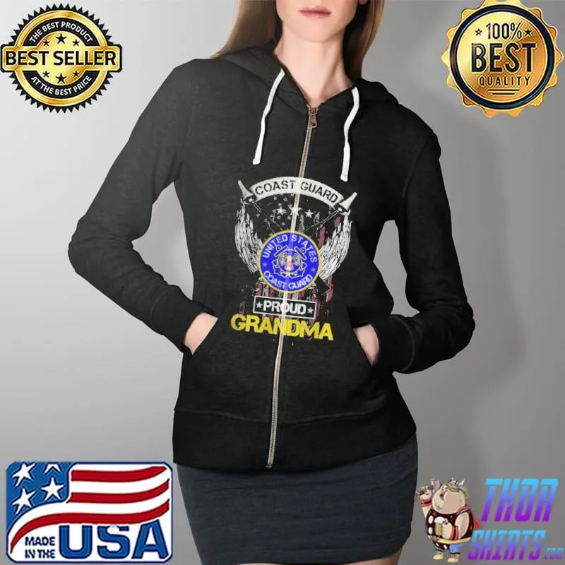 Vintage USA American Flag US Coast Guard Proud Grandma T Shirt Full Zip Hooded