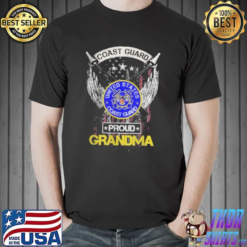 Vintage USA American Flag US Coast Guard Proud Grandma T Shirt