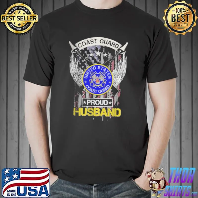 Vintage USA American Flag US Coast Guard Proud Husband T-Shirt