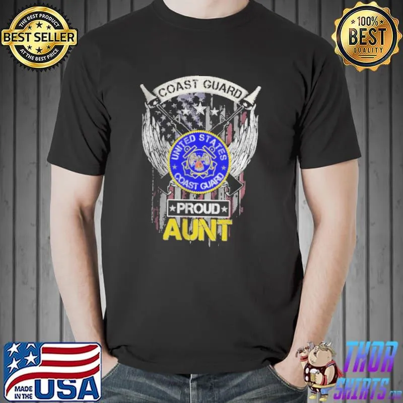 Vintage USA American Flag US Coast Guard Proud Veteran Aunt T-Shirt