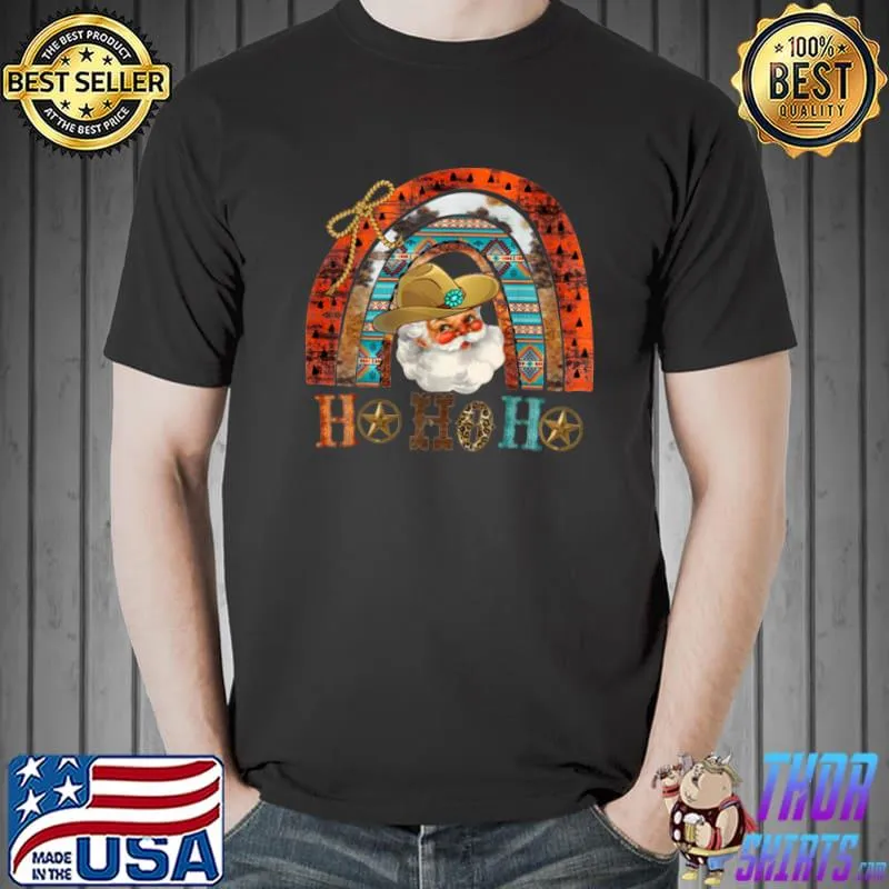 Western Turquoise Aztec Santa Ho Ho Ho Funny Christmas T Shirt