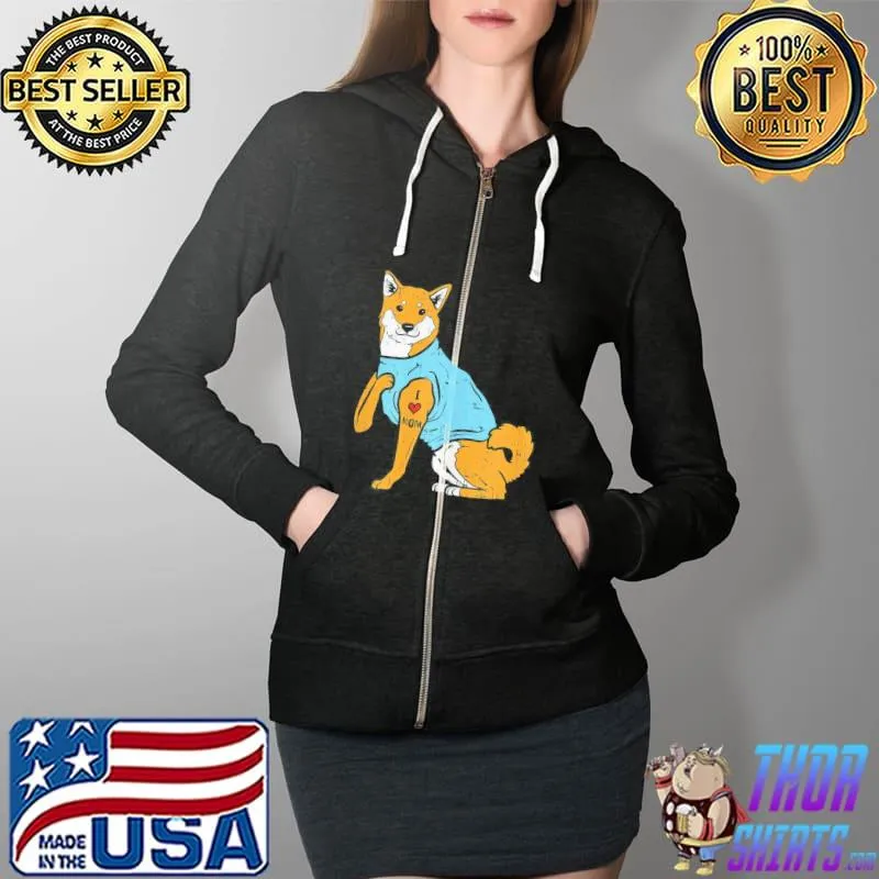 Womens Shiba Inu I Love Mom Cute T-Shirt Full Zip Hooded