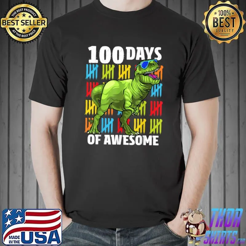 100 Days of School Dinosaur T-Rex Dino Kids Boys 100th Day T-Shirt Unisex