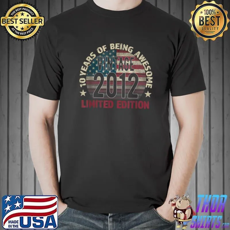 10th Birthday Gift boys Vintage 2012 10 Years Old - USA Flag T-Shirt Unisex