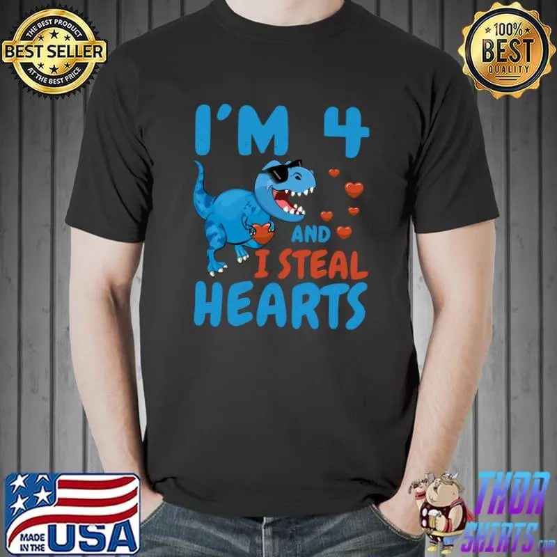 4 Birth Steal Hearts Kawaii Dinosaur Valentines Day T- Unisex