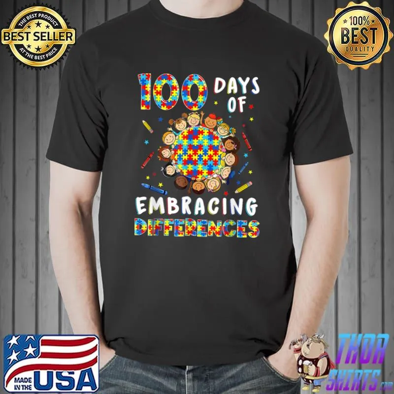 Autism Awarenes Differences 100 Days Of School T-Shirt Unisex