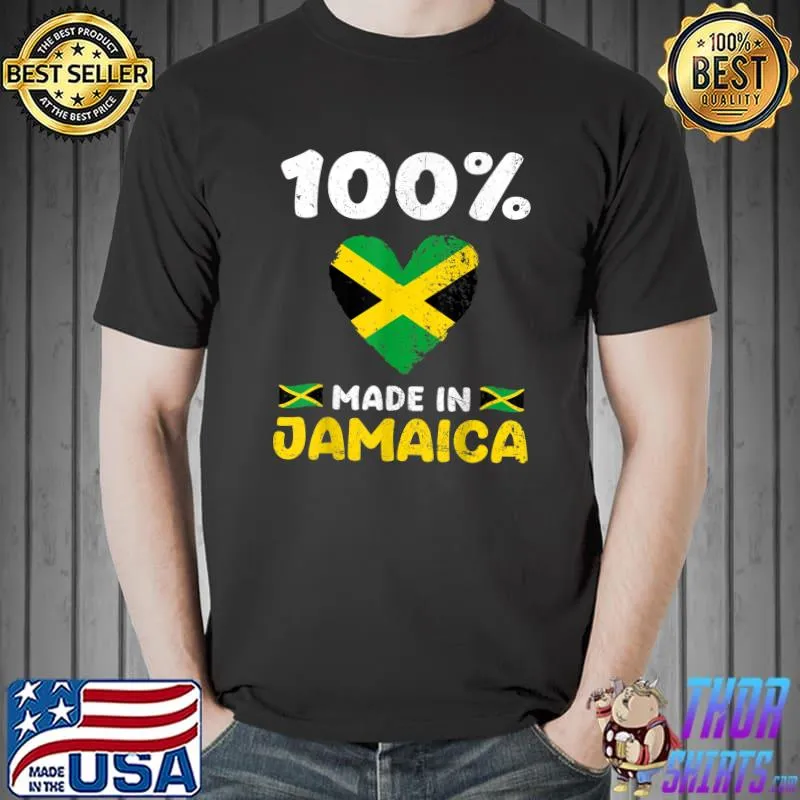 Awesome 100 Percent Made In Jamaica Funny Saying Jamaican Flag T-Shirt Unisex