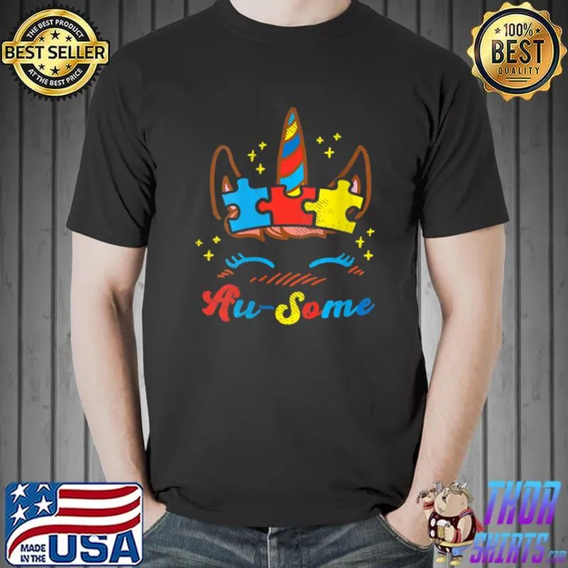 Awesome Ausome Unicorn Face Puzzle Autism Awareness T- Unisex