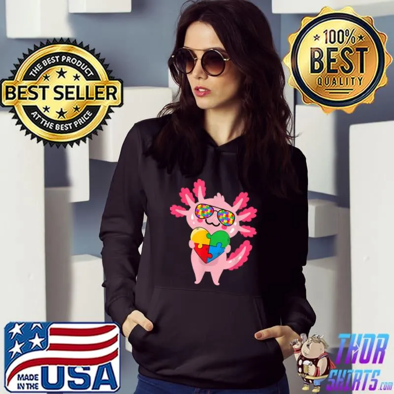 Awesome Axolotl Sunglasses Autism Awareness Puzzle Teacher Kids Love T-Shirt Hoodie