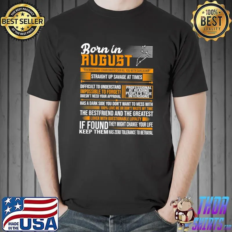 Awesome Born In August Leo Zodiac Virgo Birthday Month Saying T-Shirt Unisex