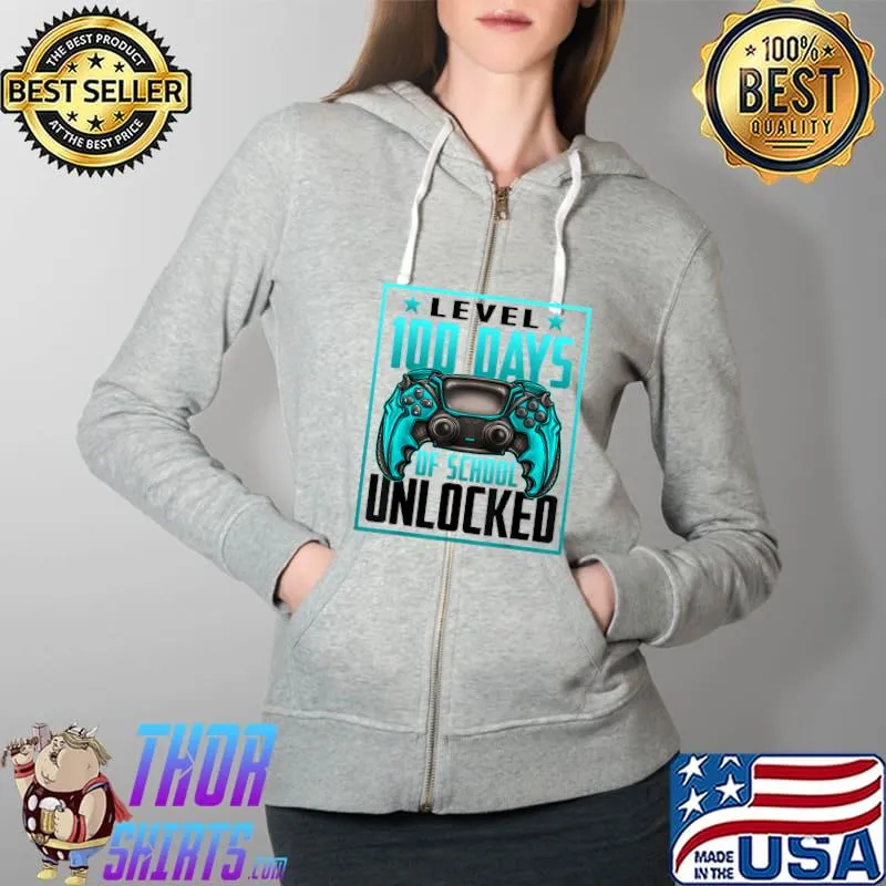 Awesome Level 100 Days Of School Unlocked 100th Back To School Gifts T-Shirt Full Zip Hooded
