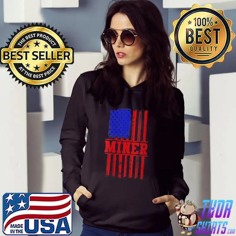 Awesome Miner American Flag Mining Gift Usa Patriotic with Text T-shirt