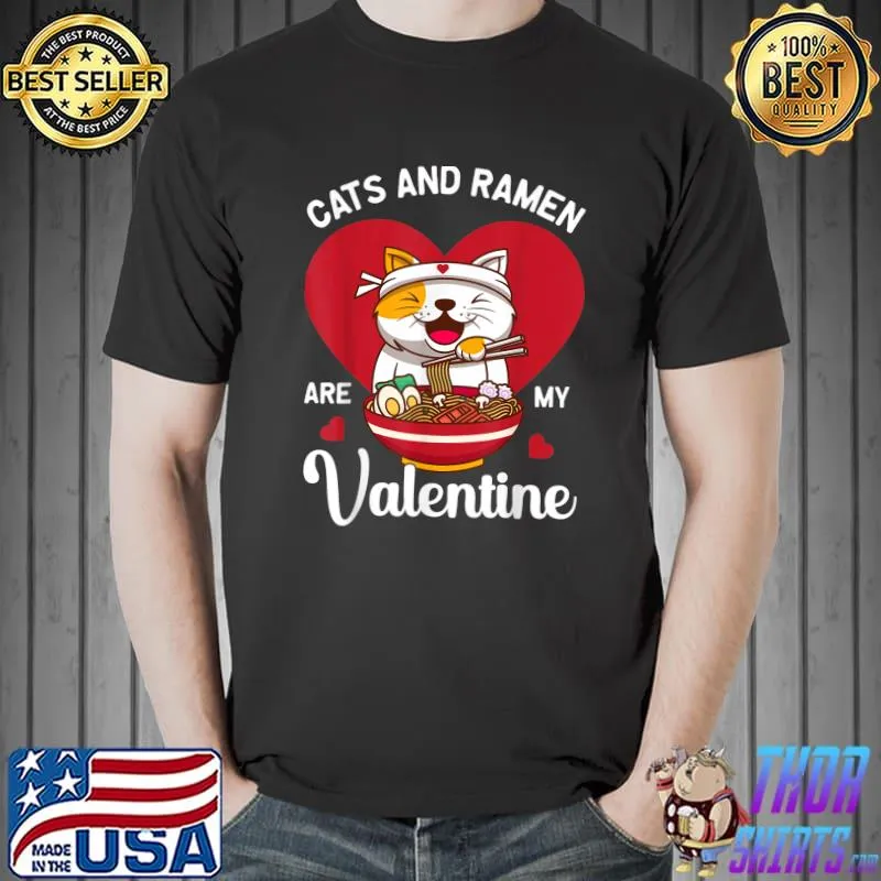 Awesome Ramen Cat Heart Kawaii Japanese Food Girls Valentines Day T-Shirt Unisex