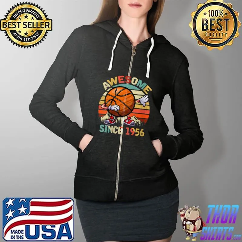 Awesome Since 1956 64th Dabbing Basketball Birthday for Boys T- Full Zip Hooded