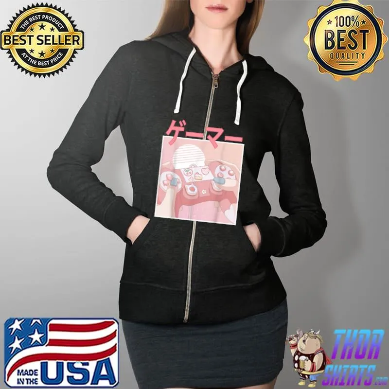 Awesome Video Gamer Kawaii Pastel Japanese Anime Controller Girl T-Shirt Full Zip Hooded
