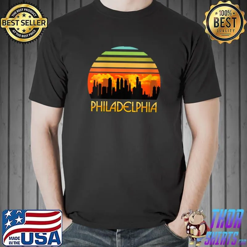 Awesome Vintage Retro Sunset Downtown Philadelphia Skyline T-shirt