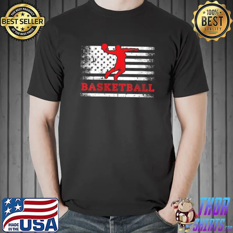 Basketball sports vintage distress dunk art america flag T- Unisex